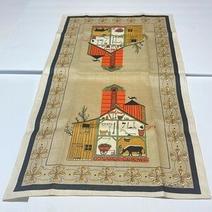 Luther Trains - Vintage Linen Tea Towel - farm, barn, cow - Size l6” X 29”